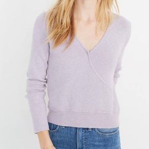 Madewell wrap-front sweater, large, light purple